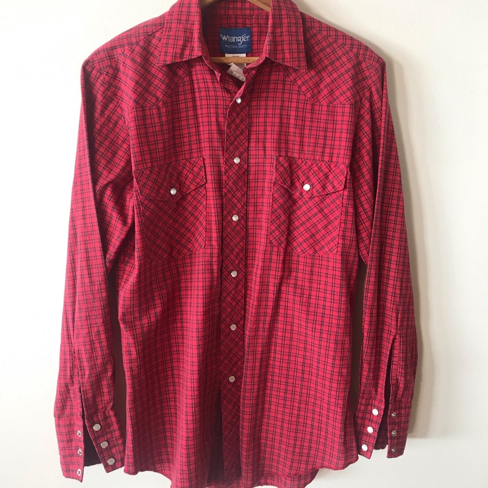 Wrangler Red Black Checkered Pearl Snap Shirt